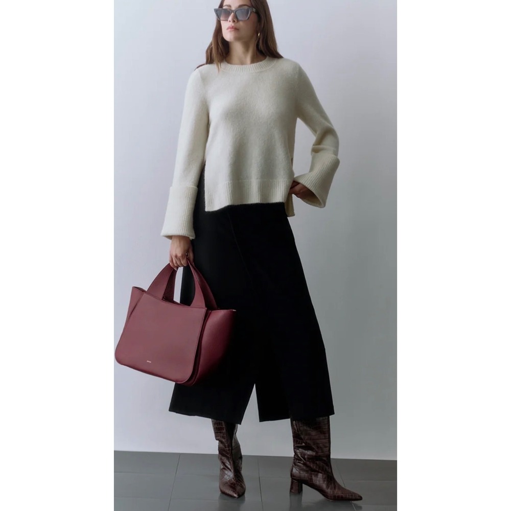 Cuyana Alpaca Wool Rolled Cuff Sweater Ecru White Crew Neck Italy 20032239 small